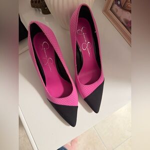 Jessica Simpson Hot Pink and Black Pointed Toe Pumps
